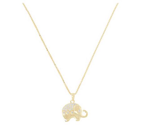 Diamonique Elephant Pendant w/ Box Chain, Sterl ing Silver