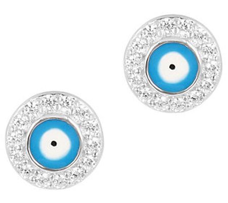 Diamonique Evil Eye Enamel Earrings, Sterling S ilver