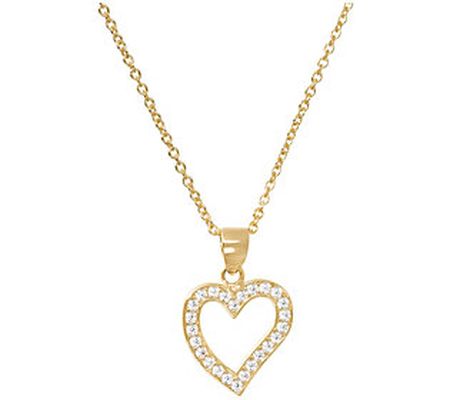 Diamonique Heart Pendant w/ Chain, 14K Gold