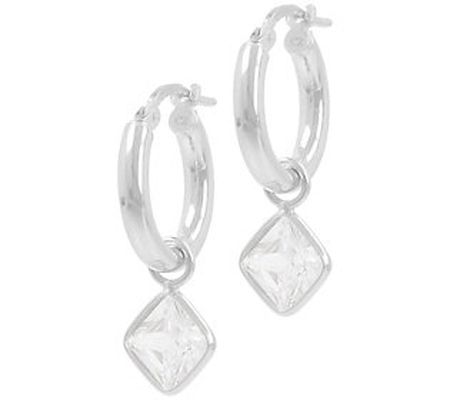 Diamonique Hoop Earrings with Charm Dangle, S t erling Silver