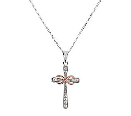 Diamonique Infinity Cross Pendant w/ Chain, Ste rling Silver