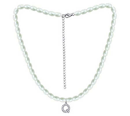 Diamonique Initial Glass Pearl Choker Necklace, Sterling