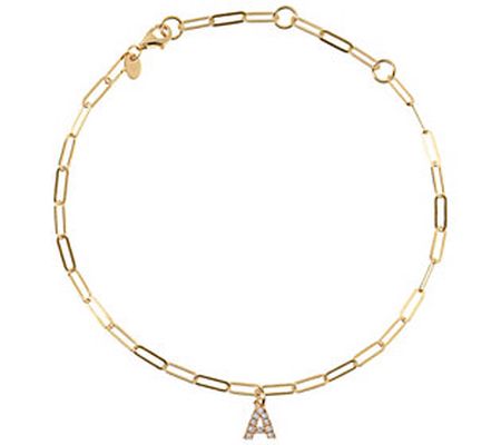 Diamonique Initial Paperclip Link Ankle Bracele t, 14K Clad