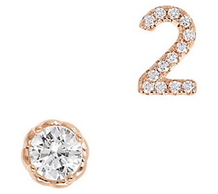 Diamonique Number & Round Stud Earring Set, 14K Rose Plated