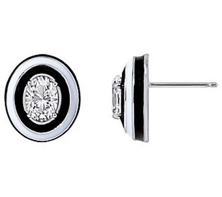 Diamonique Oval Enamel Stud Earrings, S terling Silver