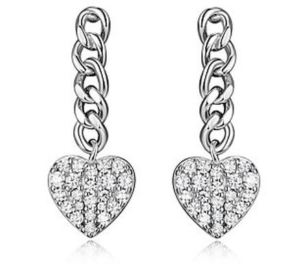 Diamonique Pave Set Heart and Chain Earrings, S terling