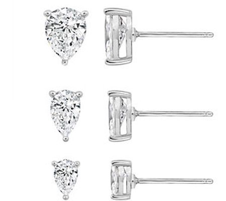 Diamonique Pear-Cut Setting Solitaire Stud Earr ings Set