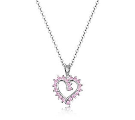 Diamonique Pink Open Heart Necklace in St erlin g Silver