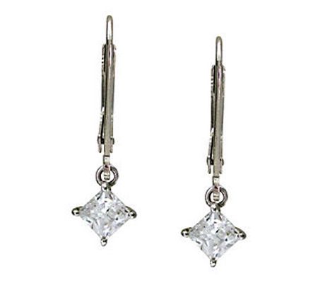 Diamonique Princess Cut Lever Back Earrings, Pl atinum Clad