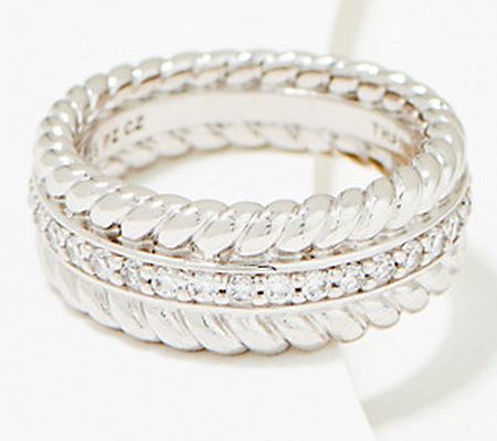 Diamonique Rope Accent Pave Eternity Band Ring, Sterling Silver