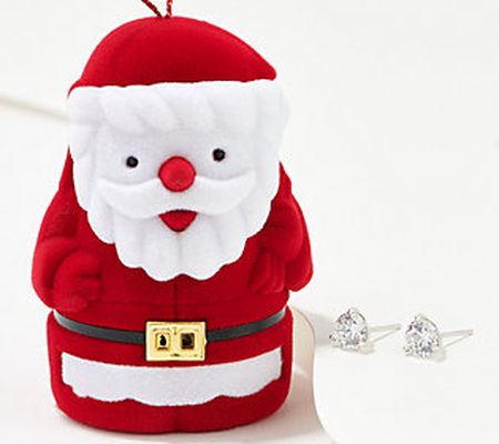 Diamonique Round Cut 3 Prong Set Stud Earringsw/ Santa Box