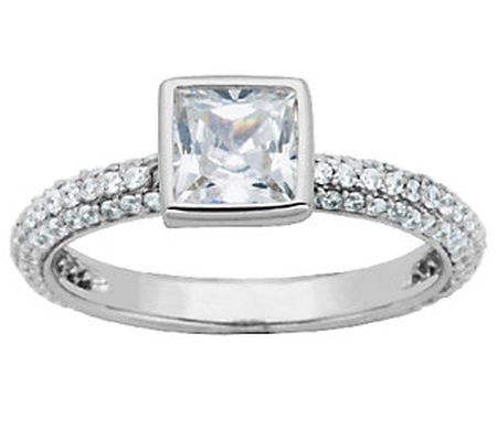 Diamonique Sterling Bezel-Set Cushion Solitaire Stack Ring