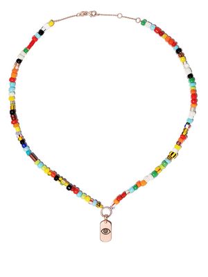 Diane Kordas 14kt rose gold mini ID rainbow beaded necklace - Pink