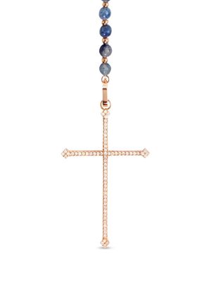 Diane Kordas 18kt yellow gold aventurine diamond cross rosary necklace