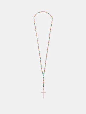 Diane Kordas - Cross Diamond & 18kt Rose-gold Beaded Necklace - Womens - Gold Multi
