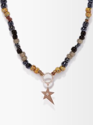 Diane Kordas - Diamond & 14kt Rose-gold Beaded Necklace - Womens - Blue Multi