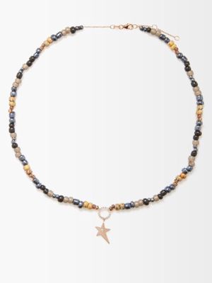 Diane Kordas - Diamond & 14kt Rose-gold Beaded Necklace - Womens - Blue