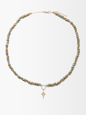 Diane Kordas - Diamond & 14kt Rose-gold Beaded Necklace - Womens - Green