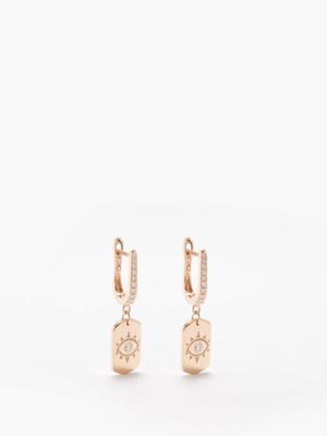 Diane Kordas - Evil Eye Diamond & 18kt Rose-gold Earrings - Womens - Gold Multi