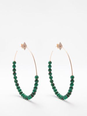 Diane Kordas - Malachite, Diamond And 18k Rose Gold Hoop Earrings - Womens - Green Multi