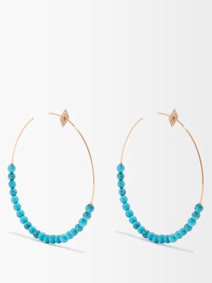 Diane Kordas - Turquoise, Diamond And 18k Gold Hoop Earrings - Womens - Blue Multi