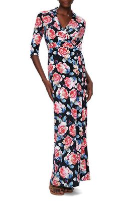 Diane von Furstenberg Abigail Floral Belted Maxi Silk Wrap Dress in Fortune Rose Med Ftrmd
