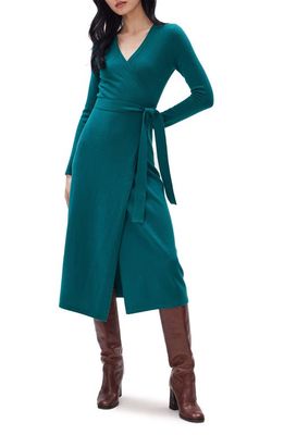 Diane von Furstenberg Astrid Long Sleeve Wool & Cashmere Wrap Sweater Dress in Fall Green