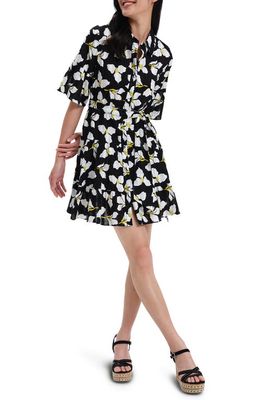 Diane von Furstenberg Beata Belted Cotton Shirtdress in Graphic Flower Lg Black