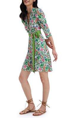 Diane von Furstenberg Charlene Floral Print Tie Waist Long Sleeve Dress in Vintage Floral Ivory