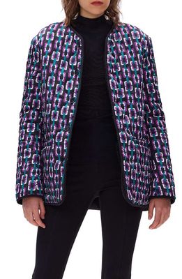 Diane von Furstenberg Domino Reversible Geo Print Quilted Jacket in Purple/Black Floral
