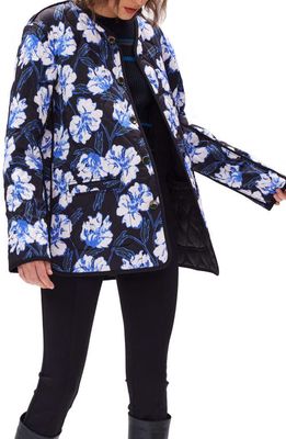 Diane von Furstenberg Domino Reversible Quilted Coat in Blue Floral/Black