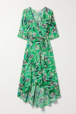 Diane von Furstenberg - Eloise Asymmetric Floral-print Stretch-crepe Wrap Dress - Green