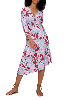 Diane von Furstenberg Elosie Two Floral Long Sleeve Midi Dress in Earth Floral Multi Med Pink