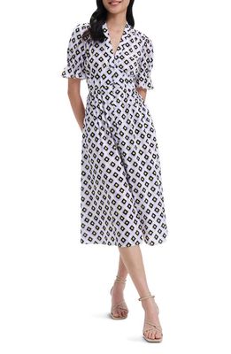 Diane von Furstenberg Erica Button Front Cotton Midi Dress in Pint Cube Lg Orchid