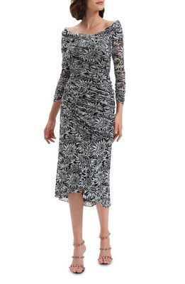 Diane von Furstenberg Ganesa Floral Print Ruched Long Sleeve Dress in Black/Anemone Ivory