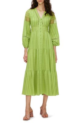 Diane von Furstenberg Gigi Lace Inset Cotton Midi Shirtdress in Chartreuse