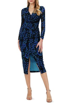 Diane von Furstenberg Hades Print Long Sleeve Midi Sheath Dress in Folded Chain Blue
