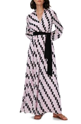 Diane von Furstenberg Higos Geo Print Long Sleeve Wide Leg Jumpsuit in Freedom Flags Lg Pink