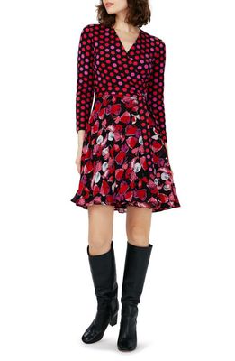 Diane von Furstenberg Irina Mixed Print Wrap Dress in Passion Petals/Magic Dot Red