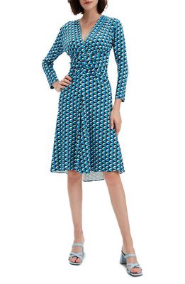 Diane von Furstenberg Jerry Geo Print Long Sleeve Dress in Feb Geo Sm Gdes Turq