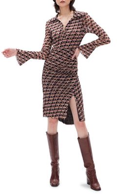 Diane von Furstenberg Lilly Geo Print Long Sleeve Dress in Wave Geo Camel