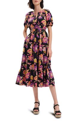 Diane von Furstenberg Lindy Floral Stretch Cotton Dress in Astrantia Lg Black