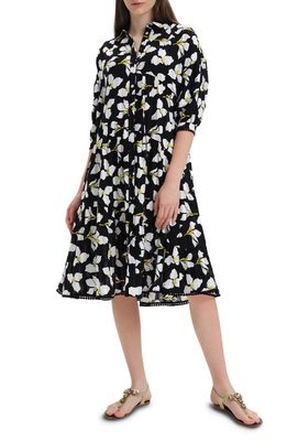 Diane von Furstenberg Luna Floral Fit & Flare Cotton Shirtdress in Graphic Flw Lg Black