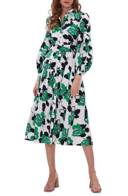 Diane von Furstenberg Luz Floral Long Sleeve Stretch Cotton Shirtdress in Camo Floral Lg Ivory