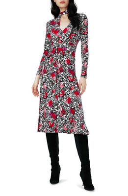 Diane von Furstenberg Marsha Tie Neck Long Sleeve Midi Dress in Signature Floral