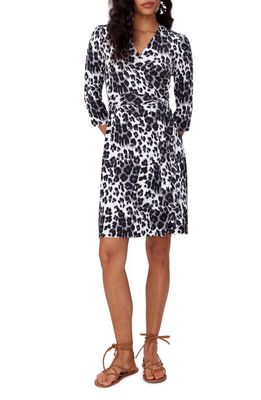 Diane von Furstenberg New Julian Two Animal Print Silk Wrap Dress in Heritage Snow Cheeta