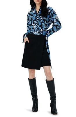 Diane von Furstenberg Olia Long Sleeve Mixed Media Shirtdress in Petal/M Dt Sr Sp/Black