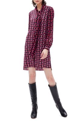Diane von Furstenberg Prue Geo Print Long Sleeve Dress in Chain Geo Multi Lg Red