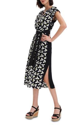 Diane von Furstenberg Renese Floral Split Neck Dress in Graphic Flw Sm Black