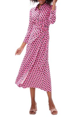 Diane von Furstenberg Sana Geo Print Long Sleeve Wrap Front Dress in Wave Geo Med Fall Pink